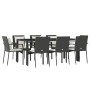 Set da Pranzo da Giardino 9 pz con Cuscini Nero in Polyrattan