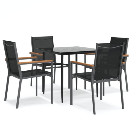 Set da Pranzo da Giardino 5 pz Nero in Textilene e Acciaio