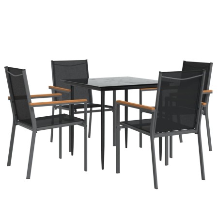 Set da Pranzo da Giardino 5 pz Nero in Textilene e Acciaio