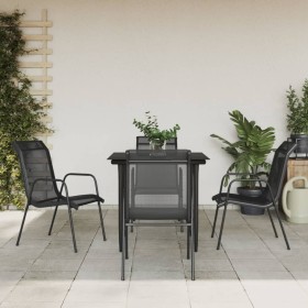 Set da Pranzo da Giardino 5 pz Nero in Acciaio e Textilene