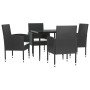 Set da Pranzo da Giardino 5 pz Nero in Polyrattan e Acciaio