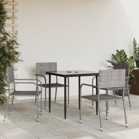 Set da Pranzo da Giardino 5 pz Nero Grigio Polyrattan e Acciaio