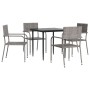 Set da Pranzo da Giardino 5 pz Nero Grigio Polyrattan e Acciaio