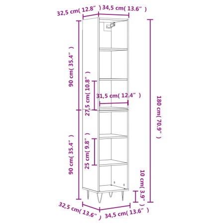 Credenza Grigio Cemento 34,5x32,5x180 cm in Legno Multistrato