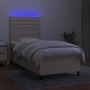 Letto a Molle con Materasso e LED Crema 90x190 cm in Tessuto