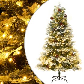 Albero di Natale Preilluminato con Pigne Verde 195 cm PVC e PE