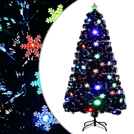 Albero Natale con Fiocchi di Neve a LED Nero 120cm Fibra Ottica