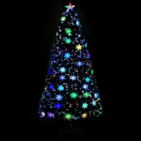 Albero Natale con Fiocchi di Neve a LED Nero 120cm Fibra Ottica