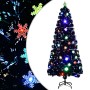 Albero Natale con Fiocchi di Neve a LED Nero 180cm Fibra Ottica