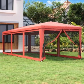 Tenda per Feste con Pareti Laterali in Rete Rossa 3x9 m HDPE