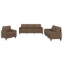 Set di Divani 3 pz con Cuscini Marrone in Tessuto
