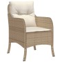 Set da Pranzo da Giardino 3 pz con Cuscini Beige in Polyrattan