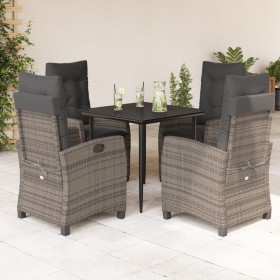 Set da Pranzo da Giardino 5 pz con Cuscini in Polyrattan Grigio