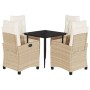 Set da Pranzo da Giardino 5 pz con Cuscini Beige in Polyrattan