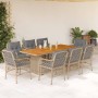 Set Pranzo da Giardino 9 pz con Cuscini Beige Misto Polyrattan