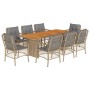 Set Pranzo da Giardino 9 pz con Cuscini Beige Misto Polyrattan