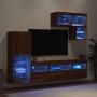 Mobili TV a Muro con LED 6pz Rovere Marrone Legno Multistrato