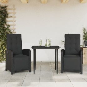 Set da Bistrò 3 pz con Cuscini Nero in Polyrattan