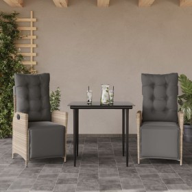 Set Pranzo da Giardino 3pz con Cuscini Grigio Chiaro Polyrattan