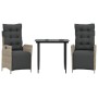 Set Pranzo da Giardino 3pz con Cuscini Grigio Chiaro Polyrattan