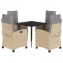 Set Pranzo da Giardino 5 pz con Cuscini Beige Misto Polyrattan