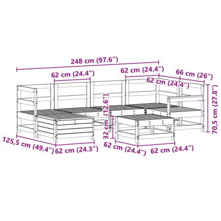 Set Divani da Giardino 7 pz in Legno Impregnato di Pino