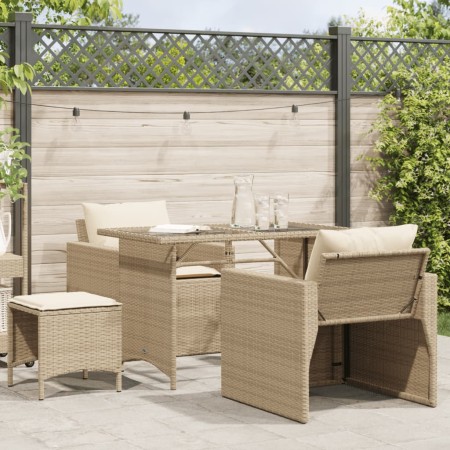 Set Divano da Giardino 4 pz con Cuscini Beige in Polyrattan