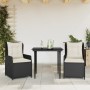 Set da Pranzo da Giardino 3 pz con Cuscini Nero in Polyrattan