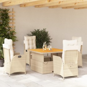 Set da Pranzo da Giardino 5 pz con Cuscini Beige in Polyrattan