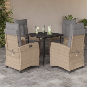 Set Pranzo da Giardino 5 pz con Cuscini Beige Misto Polyrattan