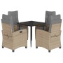 Set Pranzo da Giardino 5 pz con Cuscini Beige Misto Polyrattan