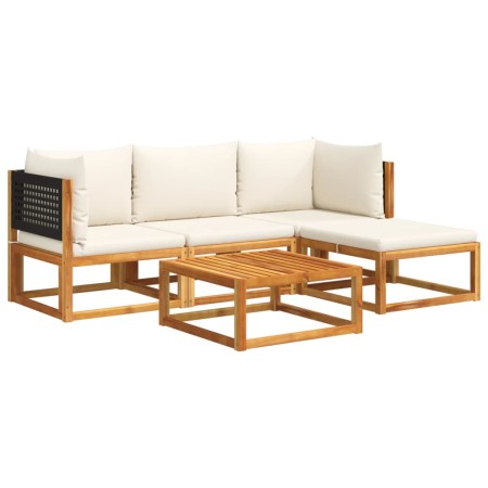 Set Divano da Giardino 5 pz con Cuscini Legno Massello Acacia