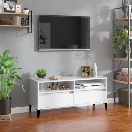 Mobile Porta TV Bianco Lucido 100x34,5x44,5cm Legno Multistrato