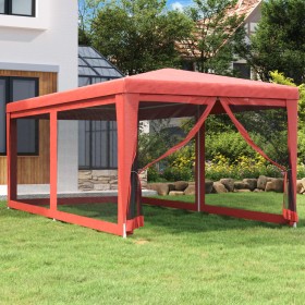 Tenda per Feste con 6 Pareti Laterali in Rete Rossa 3x6 m HDPE