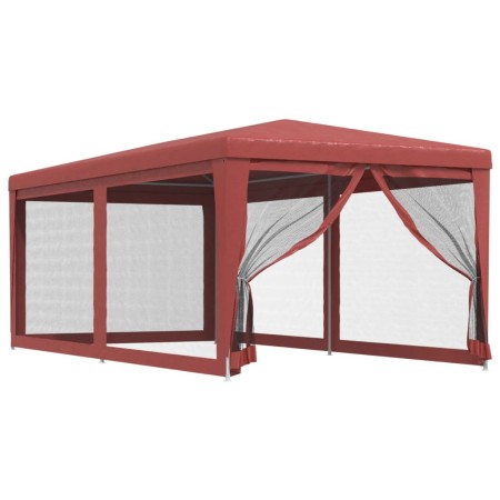 Tenda per Feste con 6 Pareti Laterali in Rete Rossa 3x6 m HDPE