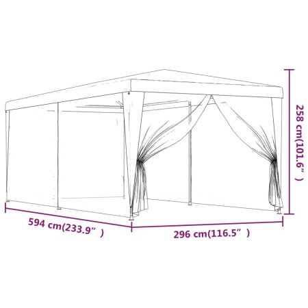 Tenda per Feste con 6 Pareti Laterali in Rete Rossa 3x6 m HDPE