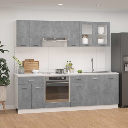 Set Armadi da Cucina 8 pz Grigio Cemento in Truciolato