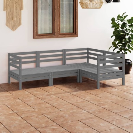 Set Salotto da Giardino 4 pz in Legno Massello di Pino Grigio