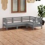 Set Salotto da Giardino 4 pz in Legno Massello di Pino Grigio