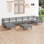 Set Salotto da Giardino 8 pz in Legno Massello di Pino Grigio