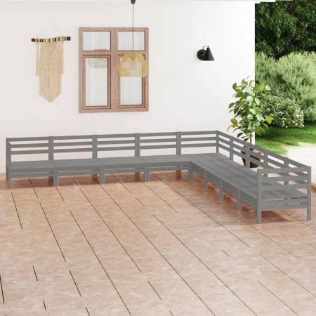 Set Salotto da Giardino 9 pz in Legno Massello di Pino Grigio