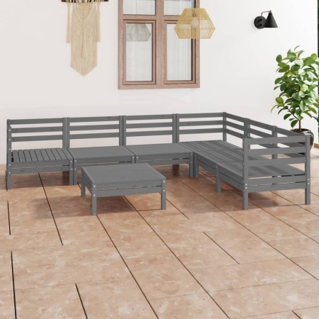 Set Salotto da Giardino 7 pz in Legno Massello di Pino Grigio