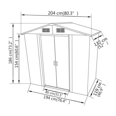 Capanno per Attrezzi in Metallo Grigio 204x132x186 cm