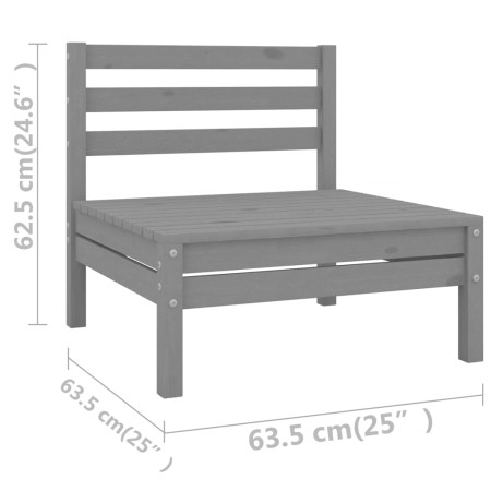 Set Salotto da Giardino 11 pz in Legno Massello di Pino Grigio