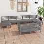 Set Salotto da Giardino 9 pz Grigio in Legno Massello di Pino