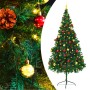 Albero di Natale Preilluminato con Palline Verde 210 cm