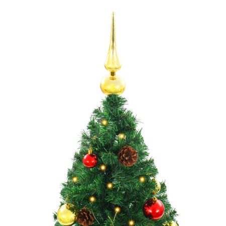 Albero di Natale Preilluminato con Palline Verde 210 cm