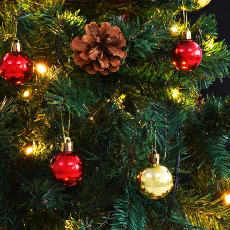 Albero di Natale Preilluminato con Palline Verde 210 cm