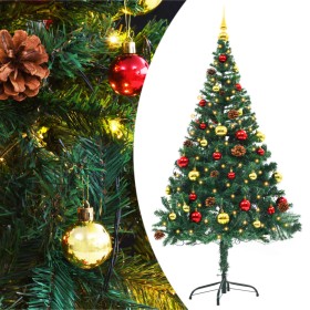 Albero di Natale Preilluminato con Palline Verde 150 cm