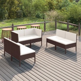 Set Divani da Giardino 6 pz con Cuscini in Polyrattan Marrone